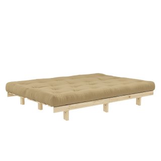 Banquette convertible futon LEAN pin coloris beige blé couchage 130*190 cm.